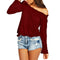 New Fashion Women Blouse Elastic Off Shoulder Long Sleeve Solid Color Casual T-Shirt Tops Tee