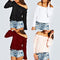 New Fashion Women Blouse Elastic Off Shoulder Long Sleeve Solid Color Casual T-Shirt Tops Tee