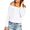 New Fashion Women Blouse Elastic Off Shoulder Long Sleeve Solid Color Casual T-Shirt Tops Tee