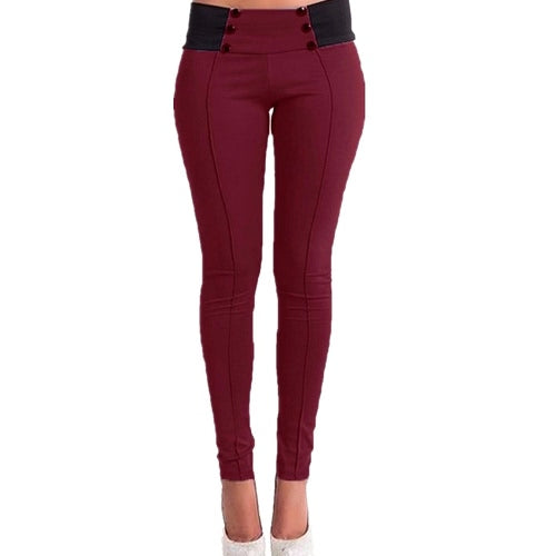 New Fashion Women Slim Pants Elastic Low Waist Buttons Sexy Bodycon Skinny Pencil Leggings Trousers