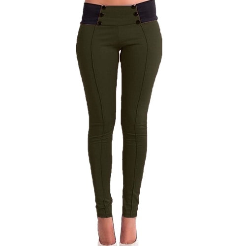 New Fashion Women Slim Pants Elastic Low Waist Buttons Sexy Bodycon Skinny Pencil Leggings Trousers