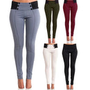 New Fashion Women Slim Pants Elastic Low Waist Buttons Sexy Bodycon Skinny Pencil Leggings Trousers