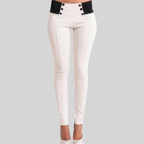 New Fashion Women Slim Pants Elastic Low Waist Buttons Sexy Bodycon Skinny Pencil Leggings Trousers