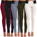 New Fashion Women Slim Pants Elastic Low Waist Buttons Sexy Bodycon Skinny Pencil Leggings Trousers