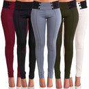 New Fashion Women Slim Pants Elastic Low Waist Buttons Sexy Bodycon Skinny Pencil Leggings Trousers