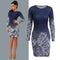 Women Dress Polka Dot Floral Print Round Neck Long Sleeve Bodycon Mini Night Club Party One-Piece Dark Blue