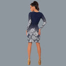 Women Dress Polka Dot Floral Print Round Neck Long Sleeve Bodycon Mini Night Club Party One-Piece Dark Blue