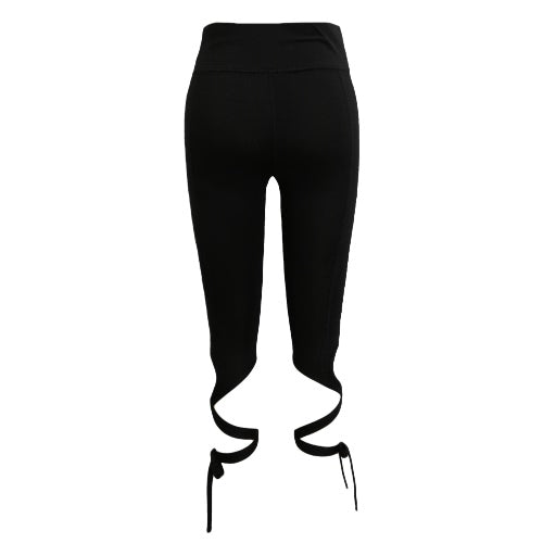 Women Pants Trousers Tie Leggings High Waist Cross Elastic Sports Workout Fitness Tights Black