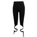 Women Pants Trousers Tie Leggings High Waist Cross Elastic Sports Workout Fitness Tights Black