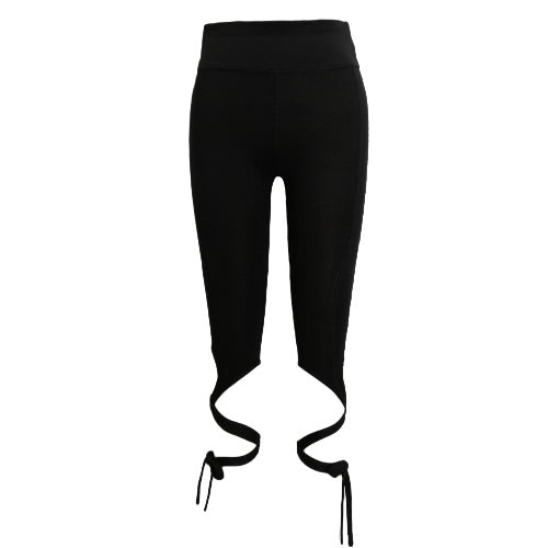 Women Pants Trousers Tie Leggings High Waist Cross Elastic Sports Workout Fitness Tights Black