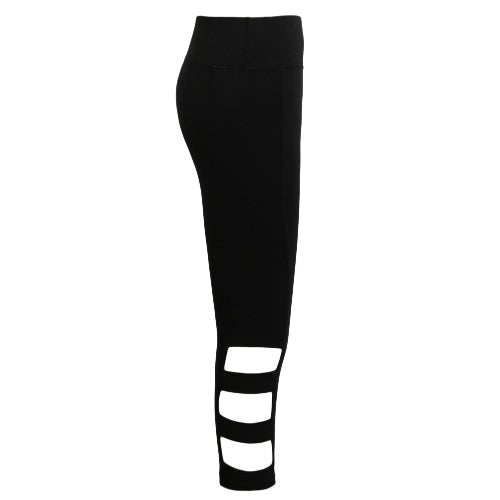 Women Leggings Cropped Cutout Pants High Waist Elastic Sports Workout Fitness Tights Trousers Black