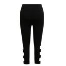 Women Leggings Cropped Cutout Pants High Waist Elastic Sports Workout Fitness Tights Trousers Black