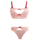 Sexy Women Unpadded Bra Set Sheer Lace Cut Out Bow Underwire Thin Adjustable Strap Underwear Lingerie