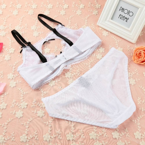 Sexy Women Unpadded Bra Set Sheer Lace Cut Out Bow Underwire Thin Adjustable Strap Underwear Lingerie