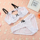 Sexy Women Unpadded Bra Set Sheer Lace Cut Out Bow Underwire Thin Adjustable Strap Underwear Lingerie