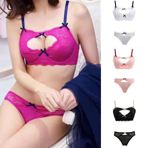 Sexy Women Unpadded Bra Set Sheer Lace Cut Out Bow Underwire Thin Adjustable Strap Underwear Lingerie