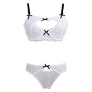 Sexy Women Unpadded Bra Set Sheer Lace Cut Out Bow Underwire Thin Adjustable Strap Underwear Lingerie