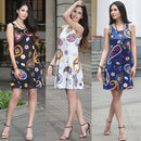 New Women Summer Mini Dress Vintage Floral Print Sleeveless Casual A-Line Dress Tank Dress Black/Blue/White