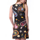 New Women Summer Mini Dress Vintage Floral Print Sleeveless Casual A-Line Dress Tank Dress Black/Blue/White