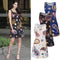 New Women Summer Mini Dress Vintage Floral Print Sleeveless Casual A-Line Dress Tank Dress Black/Blue/White