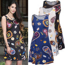 New Women Summer Mini Dress Vintage Floral Print Sleeveless Casual A-Line Dress Tank Dress Black/Blue/White