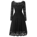 New Sexy Women Floral Lace Dress Off Shoulder Long Sleeve Boat Neck Cocktail Party Formal Swing Dress