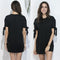 Women Tee Dress Solid Color Bow Tie Cuff Dropped Shoulder Round Neck Short Sleeve Shift Casual Mini One-Piece Black