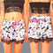 New Fashion Women Shorts Floral Print Elastic Mid Waist Lace Hem Slim Casual Boho Beach Wear Black