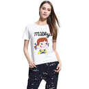 New Fashion Women T-shirt Top Letter Cartoon Print O-Neck Short Sleeves Pullover Casual Blouse White