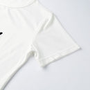 New Fashion Women T-shirt Top Letter Cartoon Print O-Neck Short Sleeves Pullover Casual Blouse White