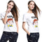 New Fashion Women T-shirt Top Letter Cartoon Print O-Neck Short Sleeves Pullover Casual Blouse White