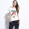 New Fashion Women T-shirt Top Letter Cartoon Print O-Neck Short Sleeves Pullover Casual Blouse White