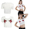 New Fashion Women Crop Top Floral Embroidery Roun Neck Short Sleeve Slim Fit Cool Tee Tops White