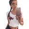 New Fashion Women Crop Top Floral Embroidery Roun Neck Short Sleeve Slim Fit Cool Tee Tops White