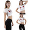 New Fashion Women Crop Top Floral Embroidery Roun Neck Short Sleeve Slim Fit Cool Tee Tops White