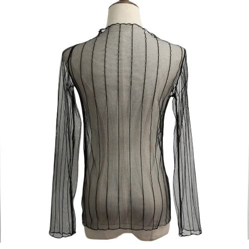 New Sexy Women Sheer Mesh Bodycon Top Thin Lace Long Sleeves Pullover Elegant Blouse Black