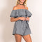 Women Jumpsuit Off Shoulder Plaid Ruffle Coveralls Romper Playsuit Beachwear With Belt Black