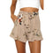 New Women Floral Print Shorts High Waist Ruffle Ruched Side Pocket Zipper With Belt Shorts