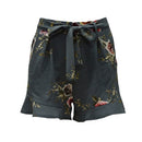 New Women Floral Print Shorts High Waist Ruffle Ruched Side Pocket Zipper With Belt Shorts