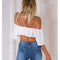 Sexy Fashion Women Loose Crop Top Solid Off Shoulder Backless Strappy Short Sleeves Casual Blouse Tank Tops White