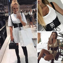 Women Lace Up Waistband Corset Belt Tank Shoulder Tie Up Eyelet Front Back Zipper High Waist Belt