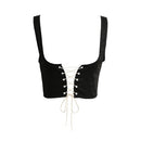 Women Lace Up Waistband Corset Belt Tank Shoulder Tie Up Eyelet Front Back Zipper High Waist Belt