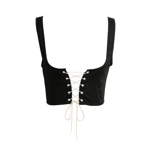 Women Lace Up Waistband Corset Belt Tank Shoulder Tie Up Eyelet Front Back Zipper High Waist Belt