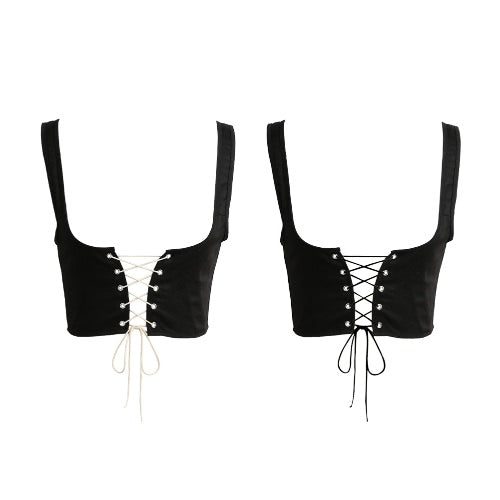 Women Lace Up Waistband Corset Belt Tank Shoulder Tie Up Eyelet Front Back Zipper High Waist Belt