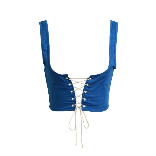 Women Lace Up Waistband Corset Belt Tank Shoulder Tie Up Eyelet Front Back Zipper High Waist Belt