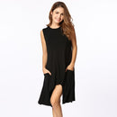 Women Summer Sleeveless Pockets Tunic Tank Tops Asymmetrical Hem Flowy Swing T Shirt Dress Casual Top