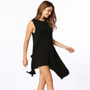 Women Summer Sleeveless Pockets Tunic Tank Tops Asymmetrical Hem Flowy Swing T Shirt Dress Casual Top