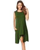 Women Summer Sleeveless Pockets Tunic Tank Tops Asymmetrical Hem Flowy Swing T Shirt Dress Casual Top