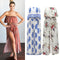 Sexy Women Two-piece Set Strapless Crop Top Wide Leg Pants Floral Striped Print Split Beach Boho Suits Outfits White/Red/Blue