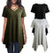 Sexy Women Asymmetric T-Shirt Criss Cross V Neck Short Sleeve Blouse Solid Loose Casual Tunic Top Black/Grey/Army Green